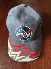 NASA Kennedy Space Center Blue Hat Cap Embroidered Logo Flames Vintage 1990s