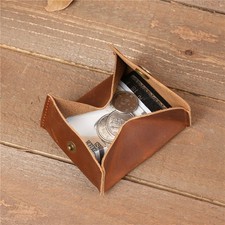genuine leather coin purse cowhide crazy horse snap button coin bag retro