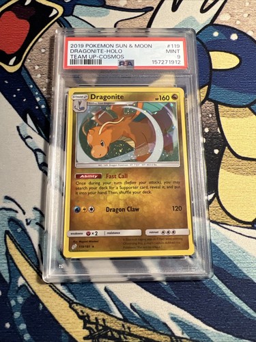 Pokemon TCG Dragonite 119/181 Sun & Moon Team Up Cosmos Holo PSA 9