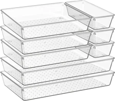 8 Pack Drawer Organizer for Kitchen Gadgets, Large Clear Plastic Drawer Divider 