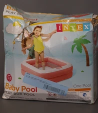 Intex Square Inflatable Kids Pool, 34 x 34 x 10 inches, Pink and White,15 Gallon