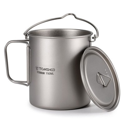 TOMSHOO Titanium Pot 750ml/25.4 oz Outdoor Titanium Mug with Lid Camping Coff...
