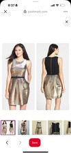 Eliza J Metallic Belted Metallic Tulip Dress Gold Size 12 NEW