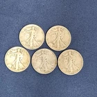 Walking Liberty Half Dollars 90% Silver, Lot of 5, 1940's, Lot 029