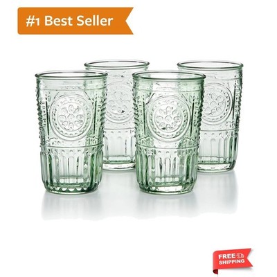 Romantic Set Of 4 Cooler Glasses, 16 Oz. Colored Crystal Glass, Pastel Green,...