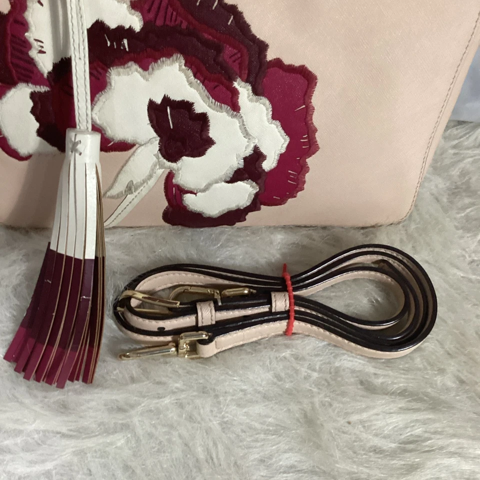 Bolso de Mano Tory Burch Robinson Bordado Floral Rosa Cuero Saffiano 30 Foto 3 de 4