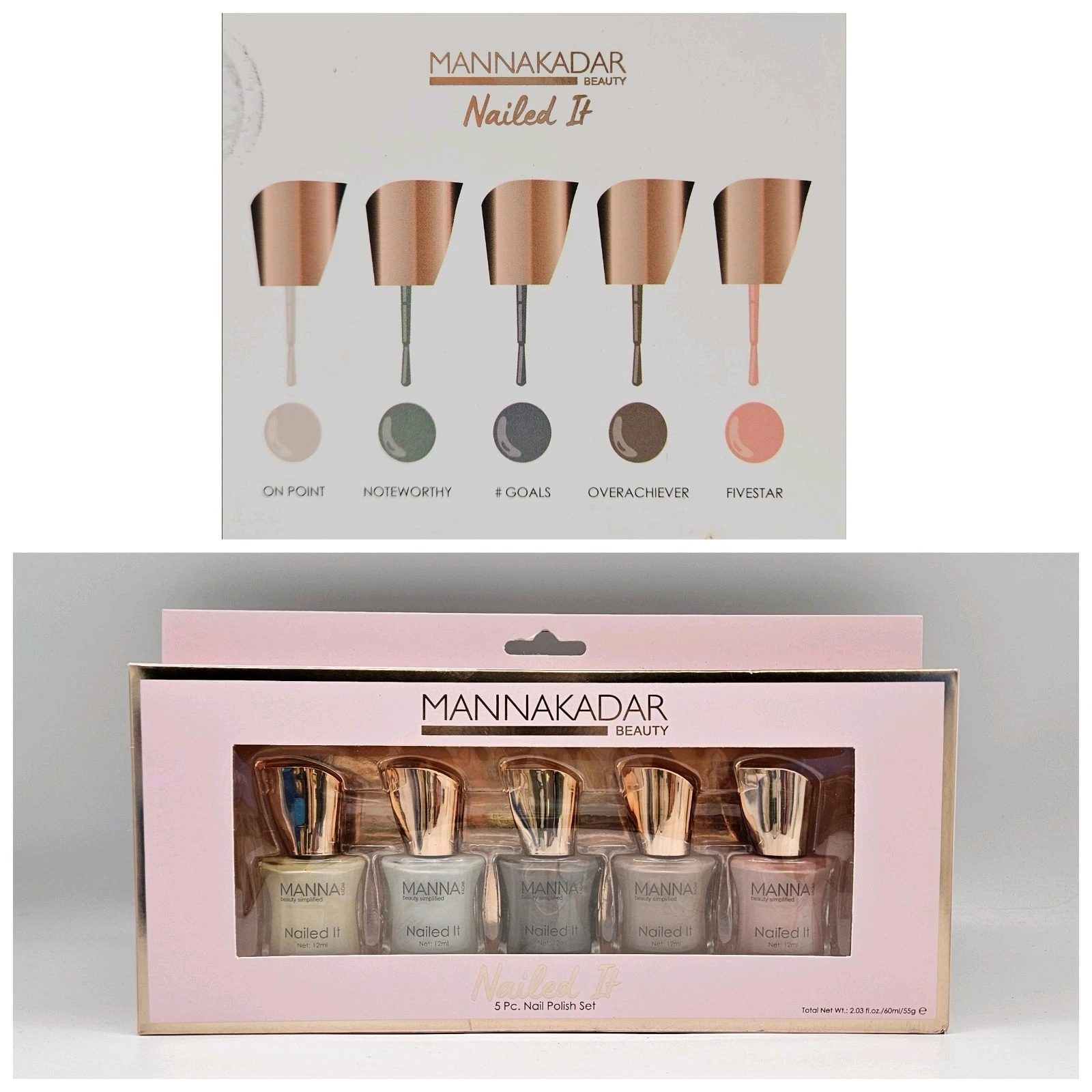 NAILED IT by Manna Kadar 5 Piece Nail Polish Set Pearl Green Brown Beige Pink