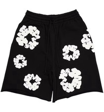 DENIM TEARS Black Floral Cotton Sweat Shorts ...