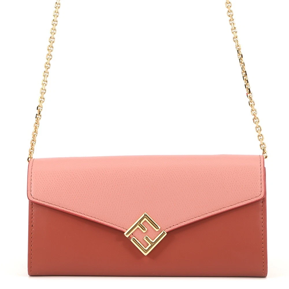 Fendi — FENDI FFDiamond Chain Continental Wallet Leather Pink/Red 8M0365