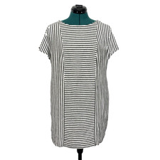 Madewell Linen Button-Back Tee Shirt Shift Dress w/ Pockets Striped Size Small