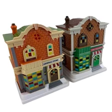 Set of 2 Cobblestone Corners Village Christmas Plastic Buildings - Very Nice