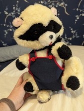 RARE VTG 1970s Rushton Co. Raccoon Plush Stuffed Animal Overalls  Original Bow