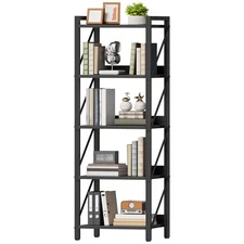 Bookshelf, 5-Tier Industrial Bookcase, Book Shelf Storage Organizer, Tall Boo...