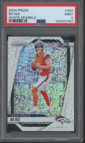 2024 Panini Prizm White Sparkle #309 Bo Nix RC Rookie Mint PSA 9