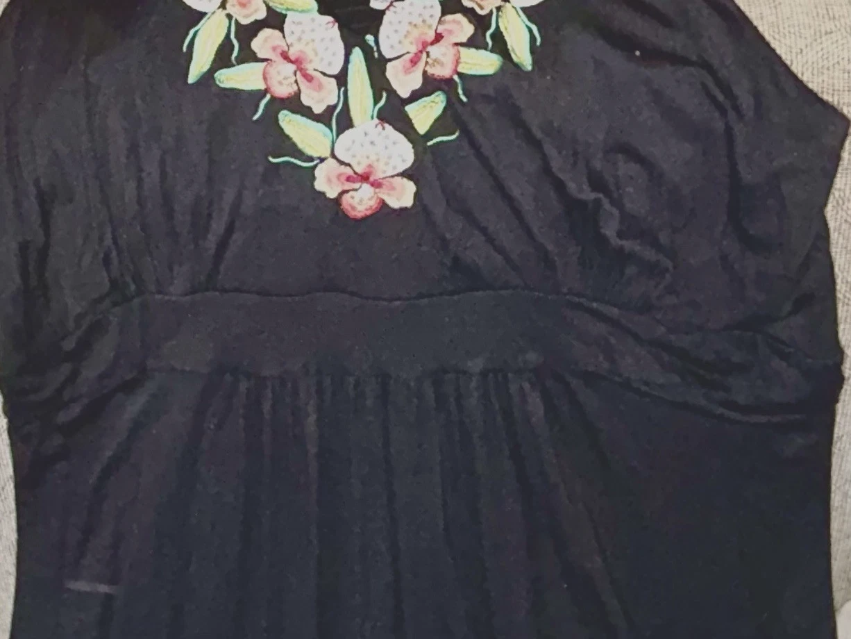 VETEMENTS American rag Cil 3X womens black maxi dress embroidered floral enhancement bust