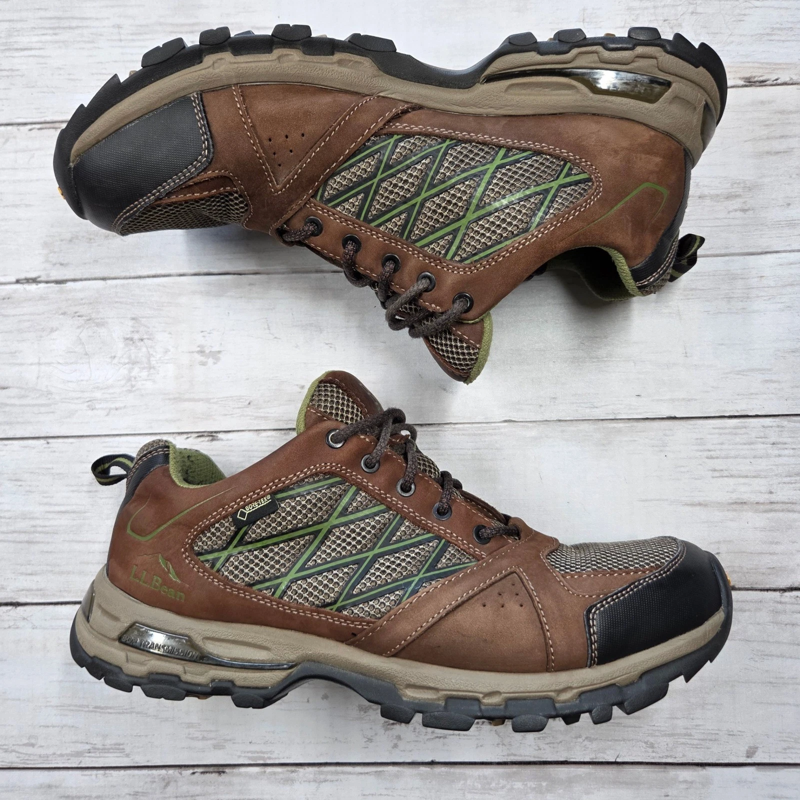 L.L. Bean Gore-Tex Hiking Shoes Mens 9.5M Brown Green Waterproof Trail 303528