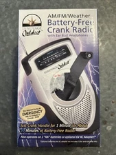 New In Box Outdoor AM/FM Weather Battery-Free Crank Radio & Ear Bud Headphones