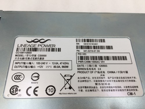1pcs For Cisco WS-C4900M Switches Power Supply PWR-C49M-1000AC - Bild 3 von 4