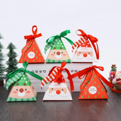 2023 NEW Christmas Triangle Party Paper Favour Candy Sweets Gift Boxes Ribbon Ta
