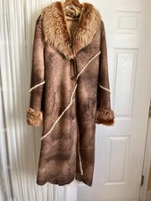 Vintage La Toria Italy Lambskin Shearling Women's Light Brown Long Coat Sz Xxl