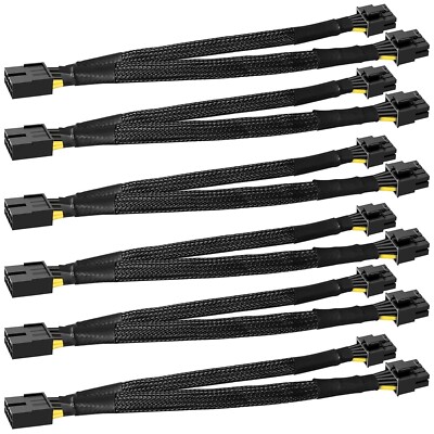6 PACK 16AWG PCIE Splitter GPU VGA 8 Pin to Dual 8 Pin (6+2) PCIE Cable 12 inch