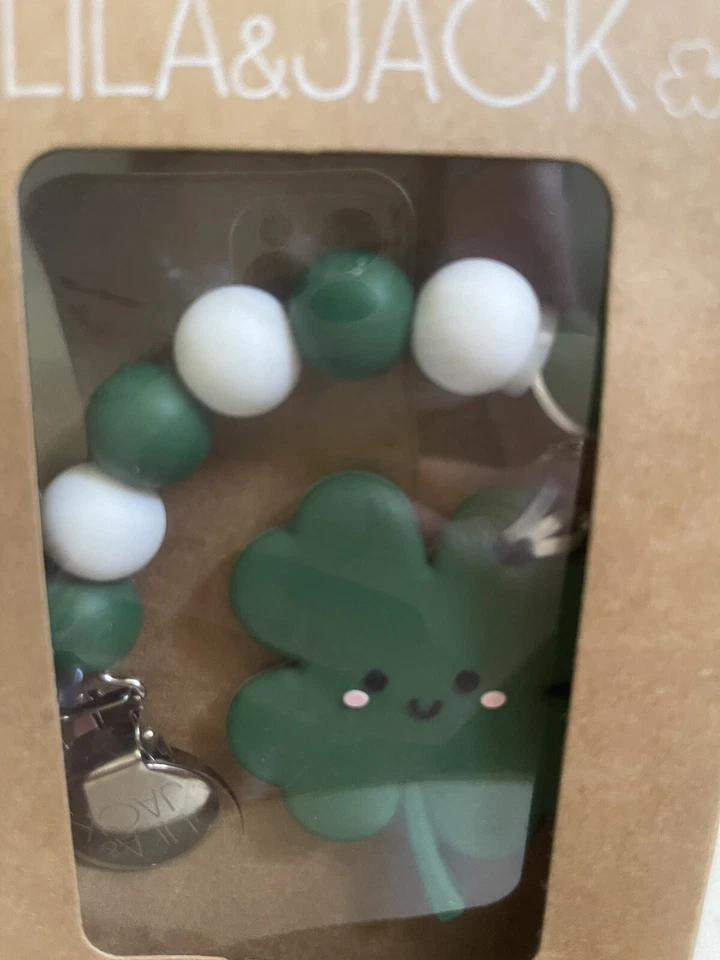NUEVO LILA & JACK Silicona Chupete Clip Bebé Feliz Verde Trébol Irlandés Foto 3 de 4