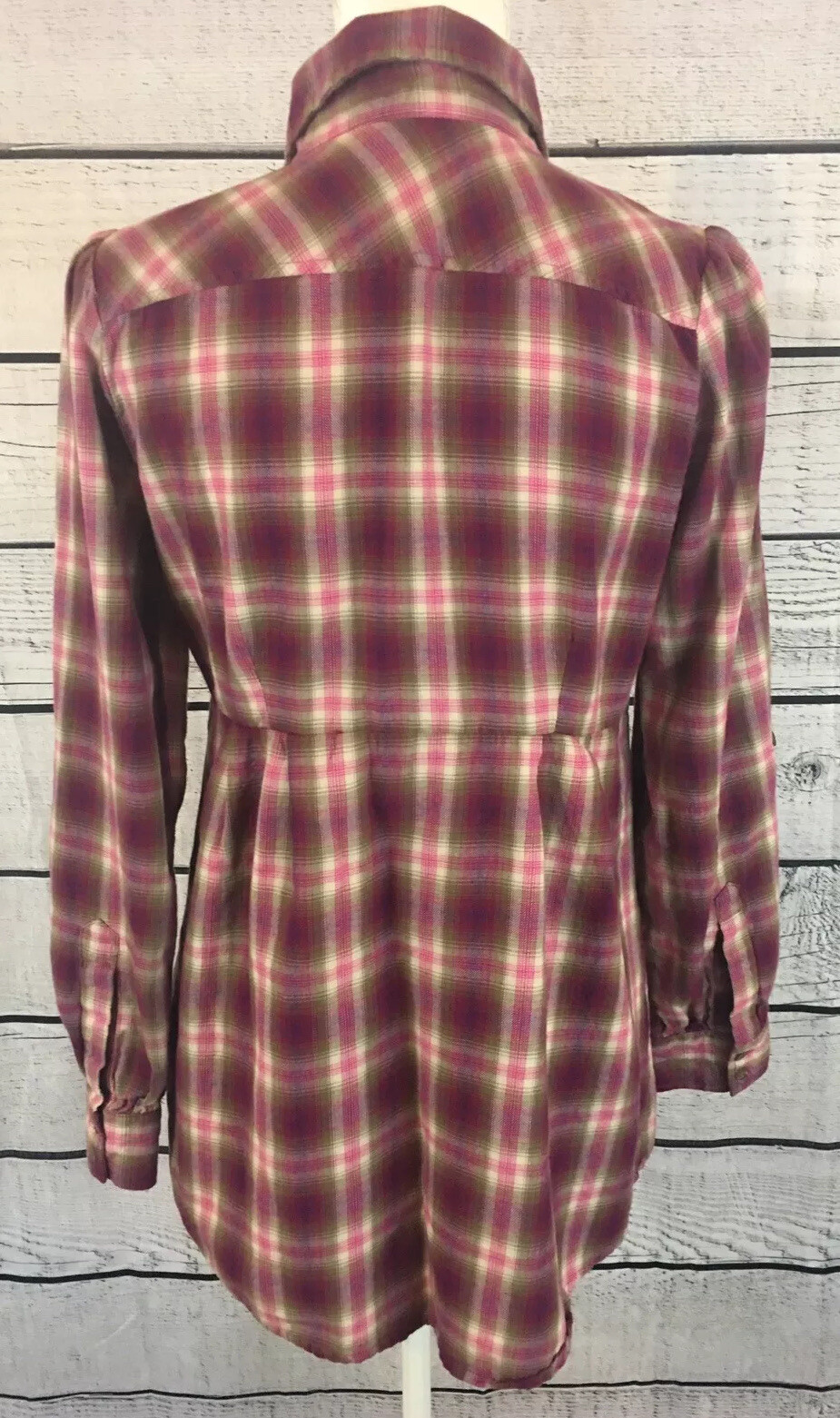 Relativity Plaid Ruffled Button Front Roll Tab Sl… - image 5