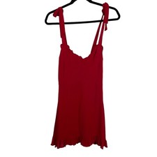 Reformation Christine Sweetheart Smocked Mini Ruffle Dress Lipstick Red Size 10