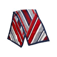 Vintage Twill Hand Printed Scarf Lightweight Red Bue Acetate Geometic Print Boho