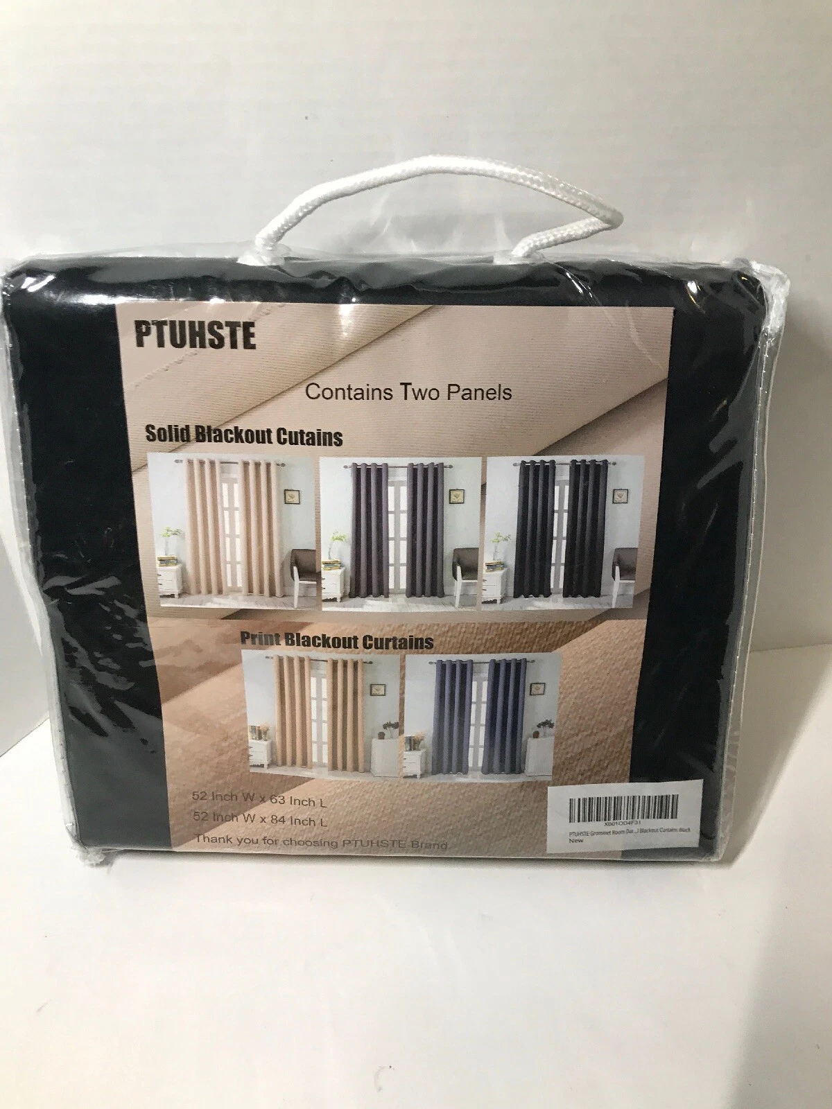 PTUHSTE Grommet 52x63 Curtains 2Panel Curtain Sets Drapes Solid Blackout Black