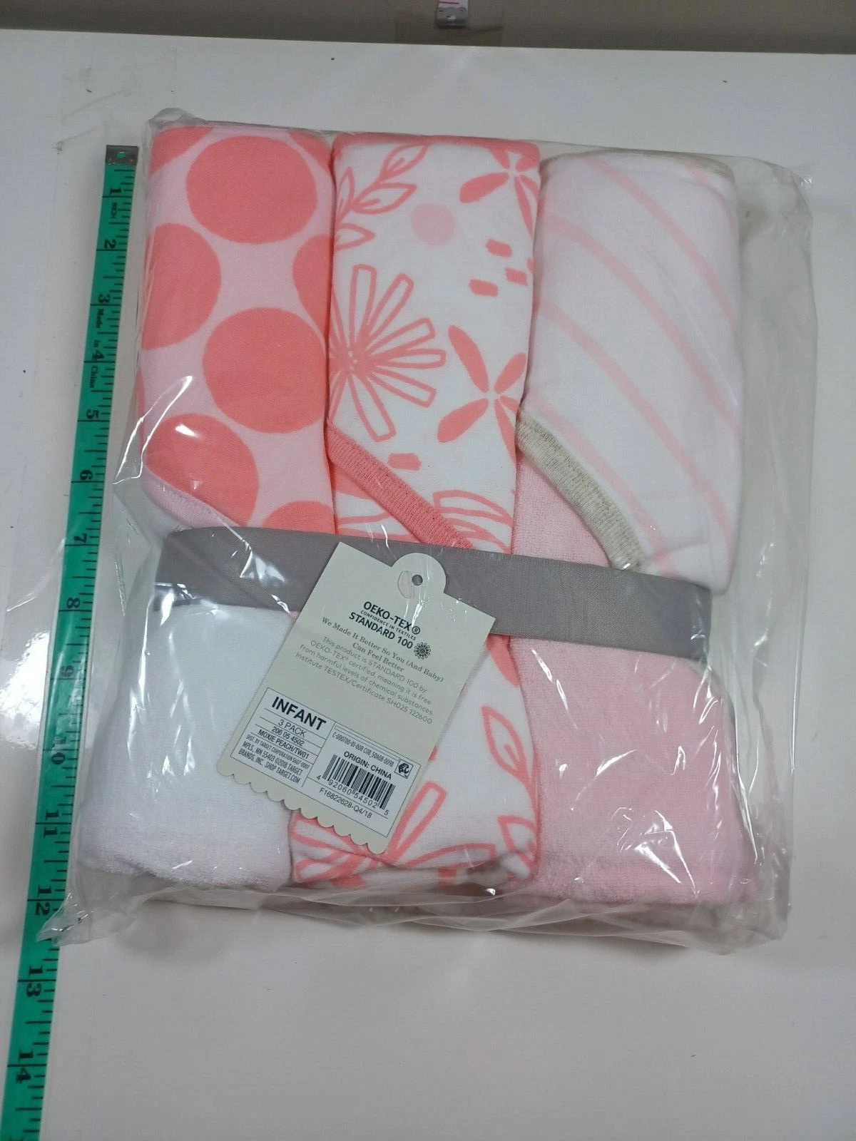 Cloud island 3 pack of baby hooded bath towels pink and white new