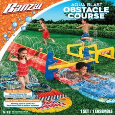 Banzai Aqua Blast Obstacle Course Slide 16'L Inflatable Backyard Aqua Water Park