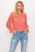 Lace Trim Shadow Stripe Bodysuit Pink