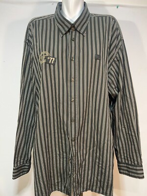 Camel Active Men's Shirt Khaki Green Olive Striped  3XL 3X  Big & Tall