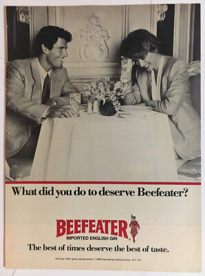 Beefeater Gin 1987 Vintage Print Ad 8x11 Inches Bar Decor 