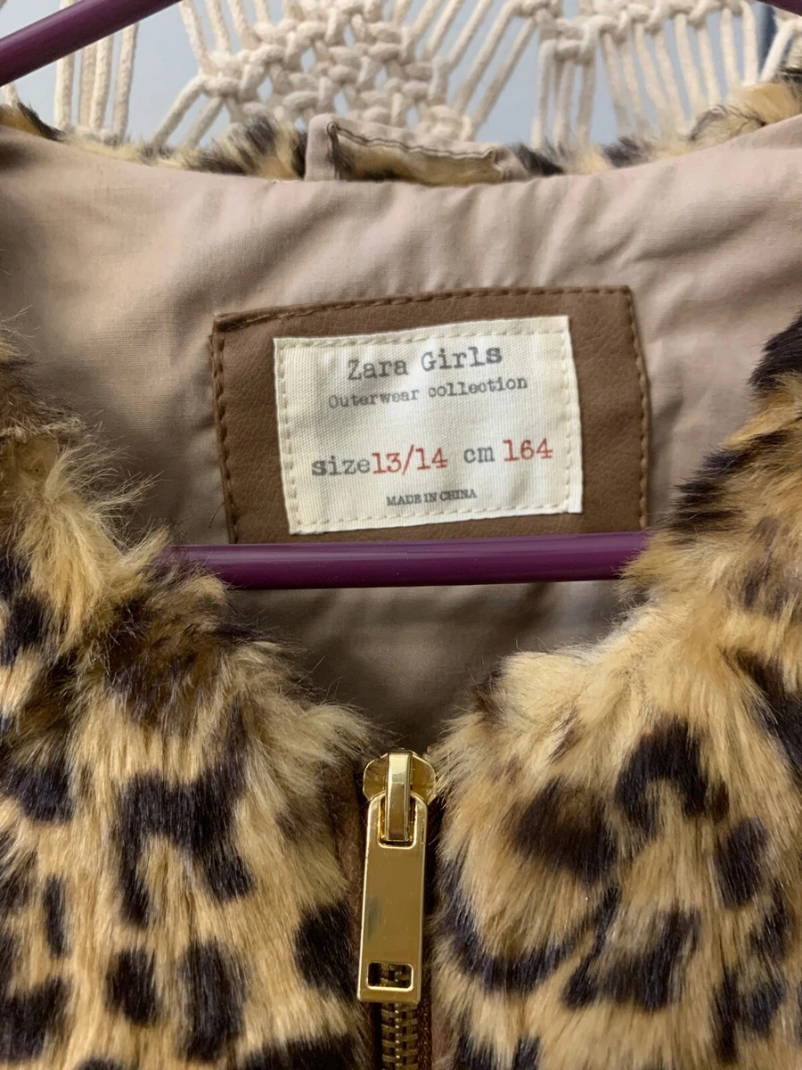 Zara Kids Leopard Multi Color Print Faux Fur Vest Sz 13 14 Fuzzy