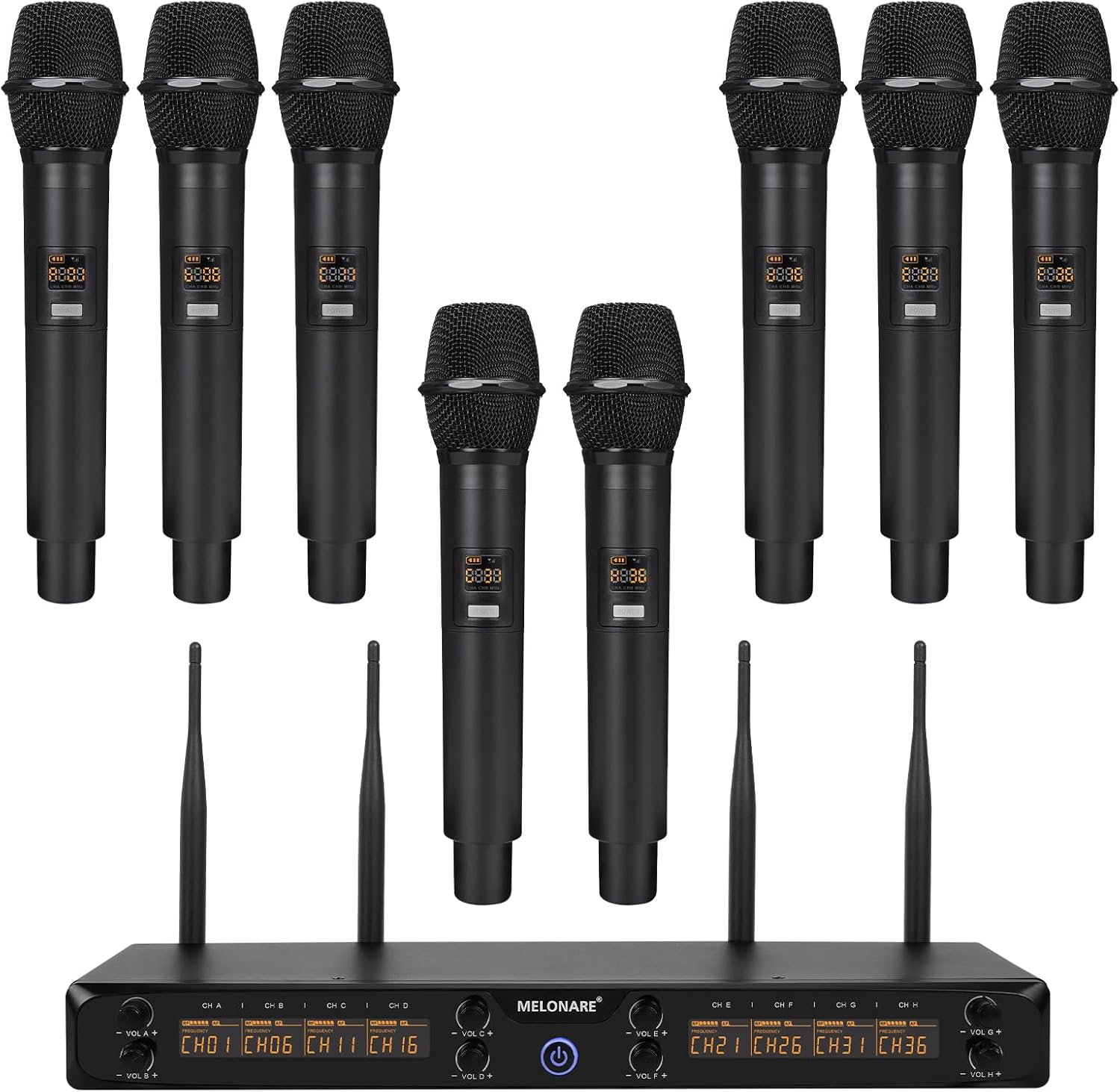 8-Channel UHF Wireless Microphone System 500MHz with 8X5 Frequency Options