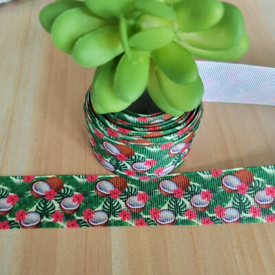 1 Inch (1 YD) Coconut  Grosgrain Ribbon,Palm Tree Tropical Pina Colada Party