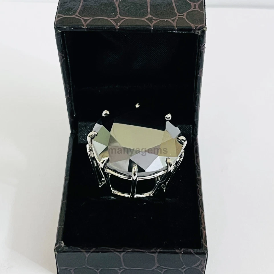 Certified 100 Ct Round Black Diamond Ring In 925 Sterling Silver For Gift - Image 3 of 4