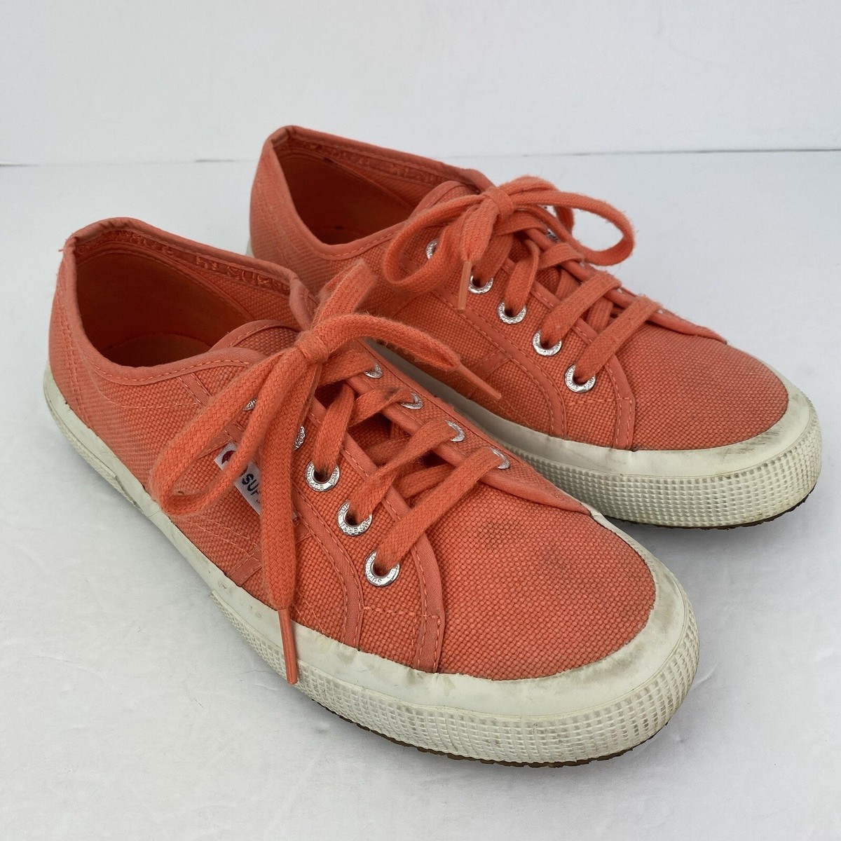 Superga size 38 7.5 Women s Orange Canvas Lace Up Sneakers eBay