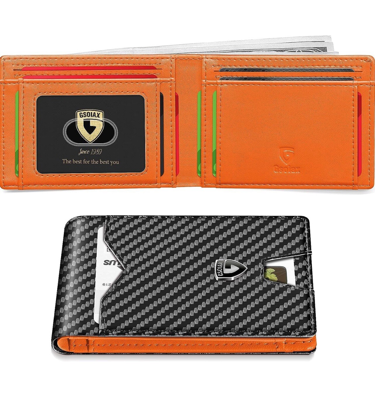 Men's Carbon Fiber RFID Wallet 12 Slots Zitahli Black Orange Pre-Owned