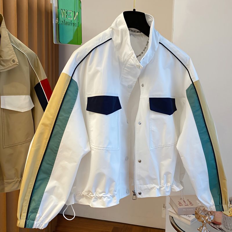 Men's Winter Fashion Splicing Stand Collar Casual Short Slim Jacket