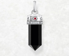 925 Sterling Silver Black Onyx Gemstone Sun Moon Celestial Pendant Charm Hexagon