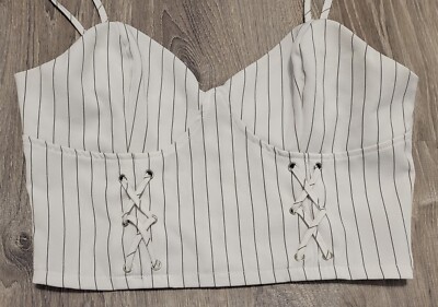 A Calin by Flying Tomatoes 100% Polyester Top Size Medium Pinstriped Zipper Back
