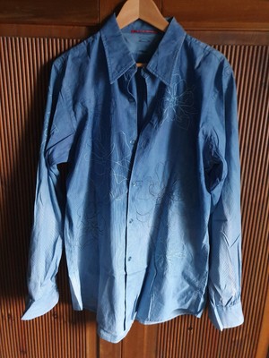 Herrenhemd Rare XXL blau mit Stickerei