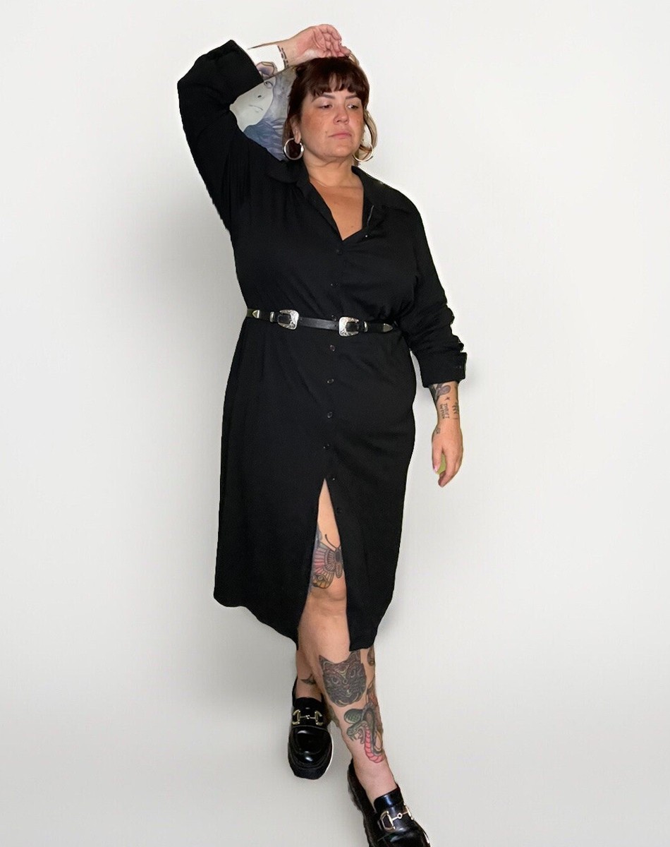 ashley stewart casual dresses 90s Black label Button Front Slinky Dress Wednesday Addams Goth Ships From:Belgium female gift Uncommon Cool Wedding Clothes Clearance dresses