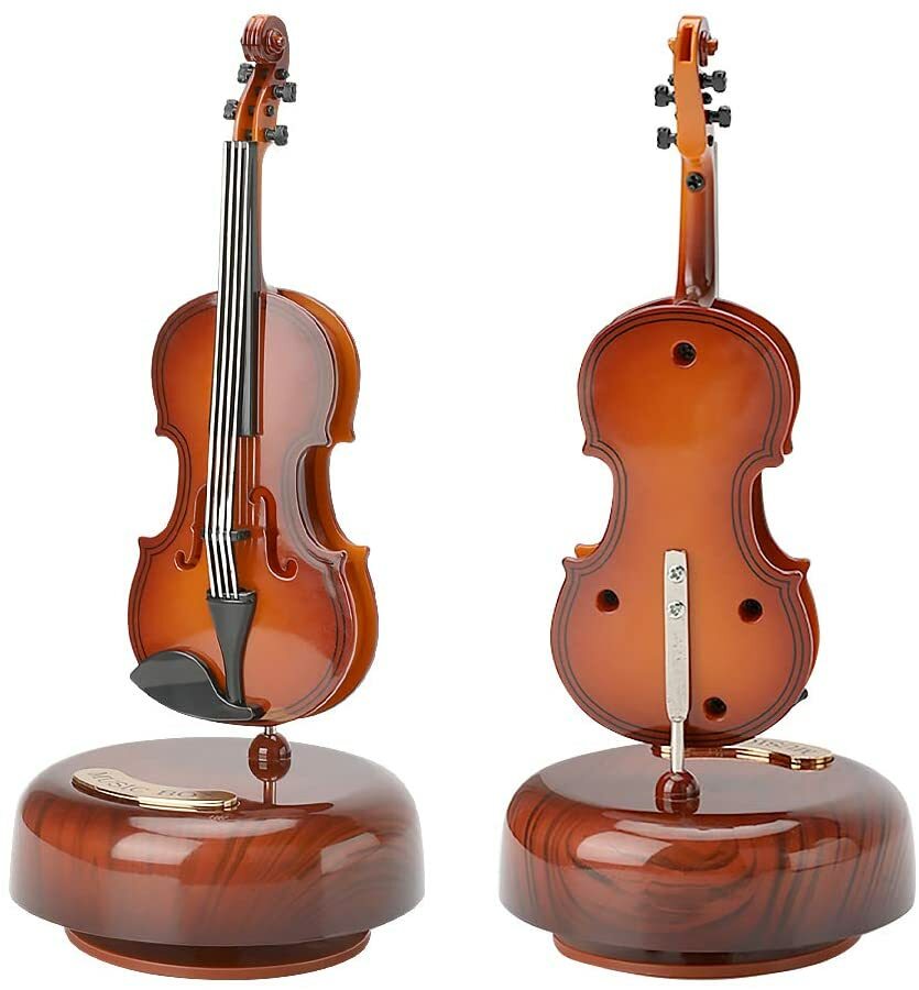Miniature Violin Music Box with Rotating Musical Base Mini Musical