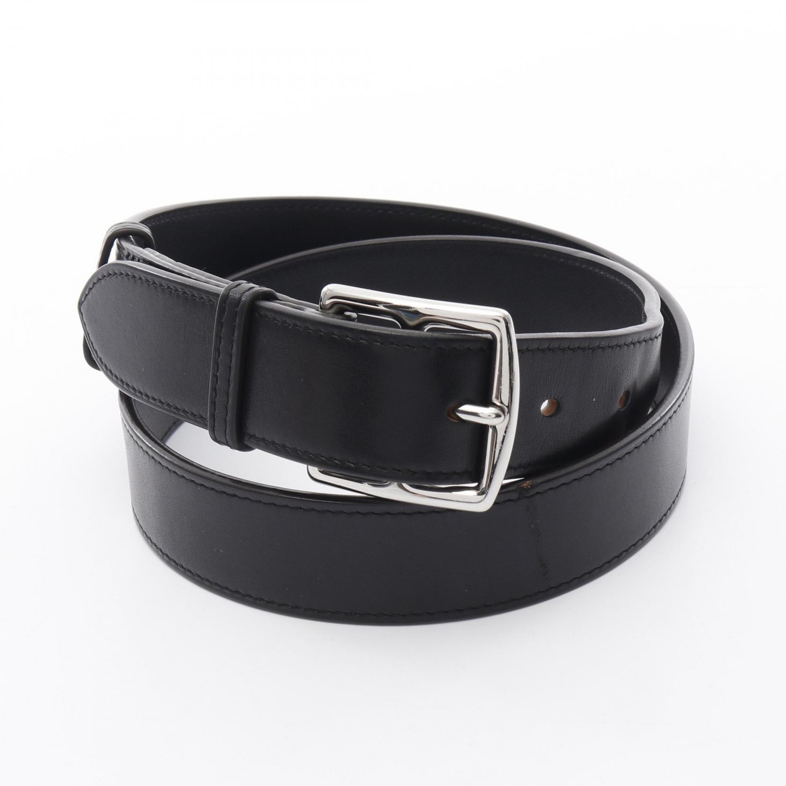 HERMES Etriviere Belt in Black Barenia Leather for Men with Silver Hardware Pre-Owned
