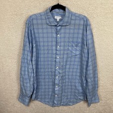 Peter Millar Shirt Mens L Blue Plaid Long Sleeve Button Up Lightweight Casual