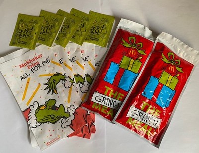 McDonald's Grinch Socks 2 Pairs Of Yellow - Sealed Bags & Grinch Salt (5) New 